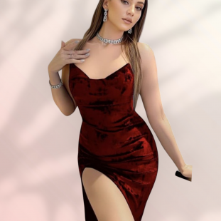 فستان قطيفه بفتحه