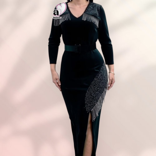 فستان قطيفه طويل سلاسل 