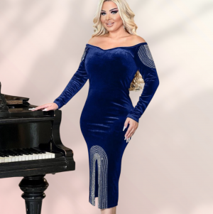 فستان مخملى ازرق 