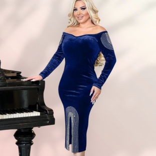 فستان مخملى ازرق 