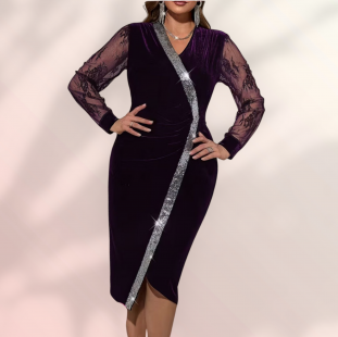 فستان مخملى  بالون البنفسجي غامق 