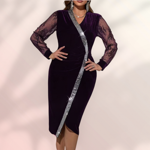 فستان مخملى  بالون البنفسجي غامق 