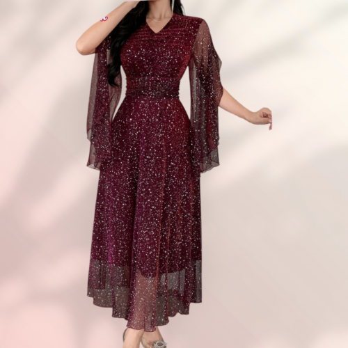 فستان طويل بالون العنابي