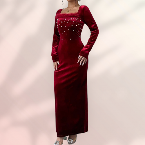 فستان احمر مخملى طويل 