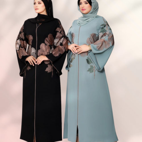 عبايه حرير برسمه اوراق شجر 