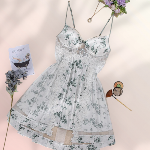 لانجرى ستان قصير  ابيض مشجر 