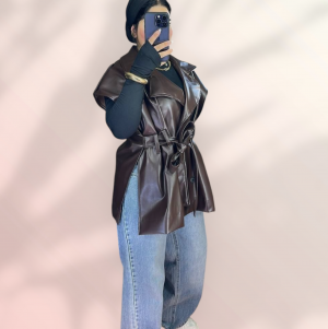 جاكيت كت جلد بالون البنى 