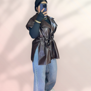 جاكيت كت جلد بالون البنى 