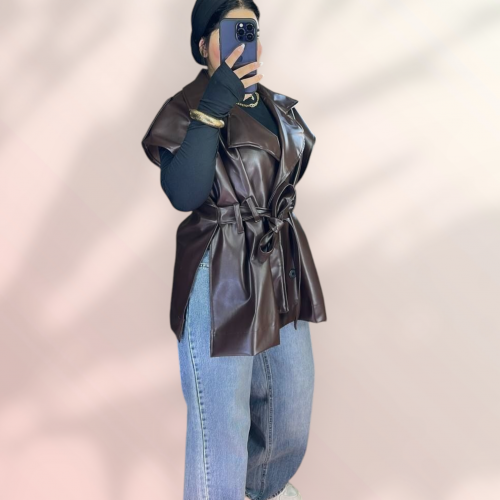 جاكيت كت جلد بالون البنى 