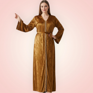 عبايه قطيفه بحزام  جنجا بالون البنى الفاتح 