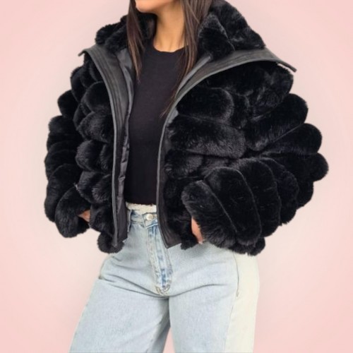 جاكيت فرو مبطن ستان بالون الاسود 