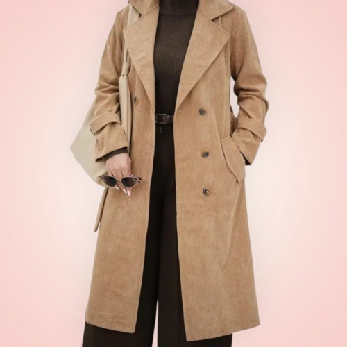 بالطو قطيفه مضلع لون الكافيه 