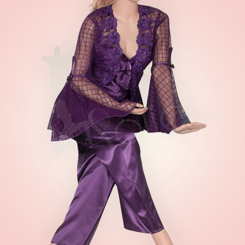 بجامه بنفسجى ستان في تول ٤ قطع