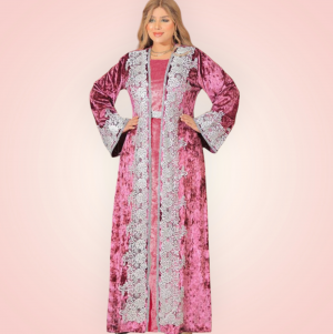 عبايه قطيفه بالون الوردى مع فضى 