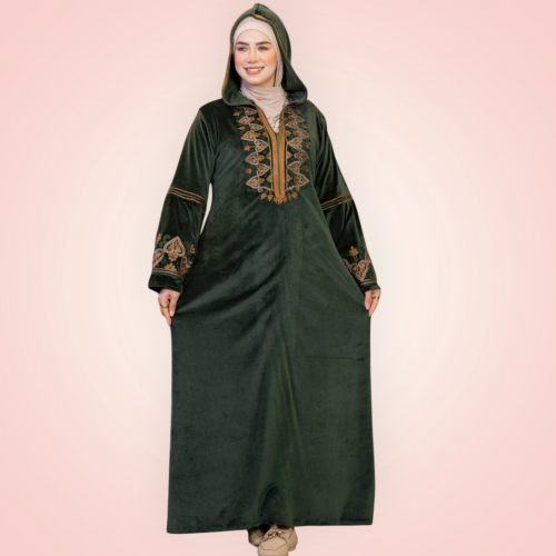عبايه قطيفه بلون الزيتى 