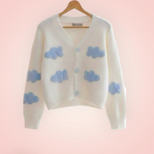 جاكيت صوف ابيض  رسمت سحابه 