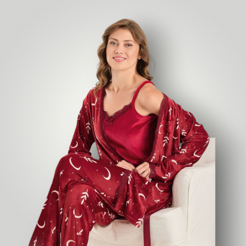 بجامه قطيفه  بالون الاحمر ٣ قطع 