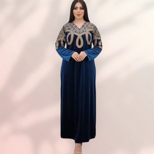 عبايه مطرزة بتطريزات ذهبية أنيقة . 