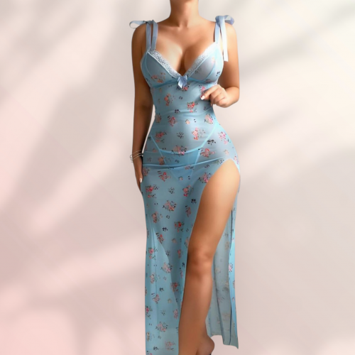 لانجرى طويل بتصميم زهرى وفتحه جانبيه 