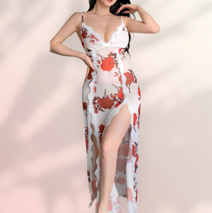 لانجرى طويل بفتحه بطابع ورد احمر 