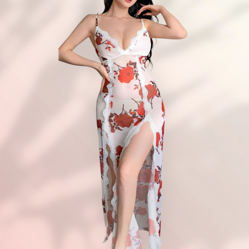 لانجرى طويل بفتحه بطابع ورد احمر 