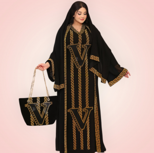 عبايه بيشت ٤ قطع اسود مه ذهبي 