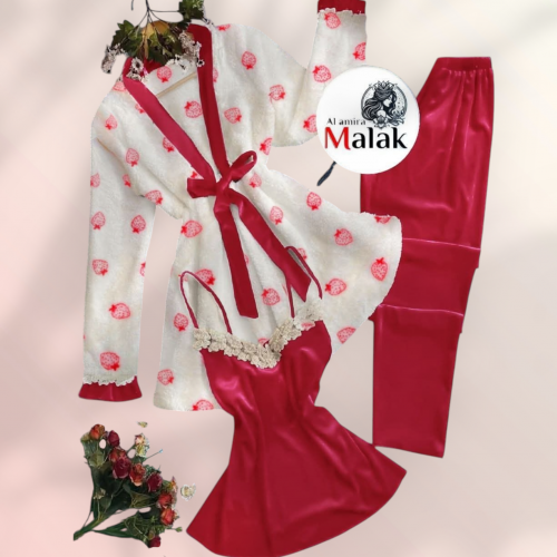 بجامه 3قطع بالون الابيض والاحمر 